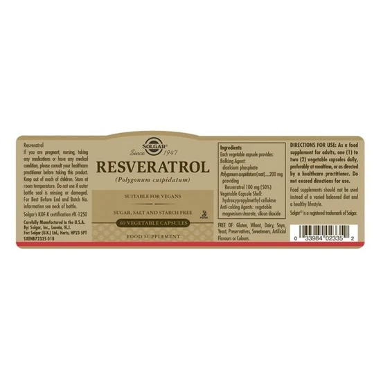 Solgar Resveratrol 100mg Vegicaps 60 Vegicaps