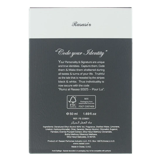 Rasasi Rumz Al Rasasi 9325 Pour Lui Eau De Parfum 50ml