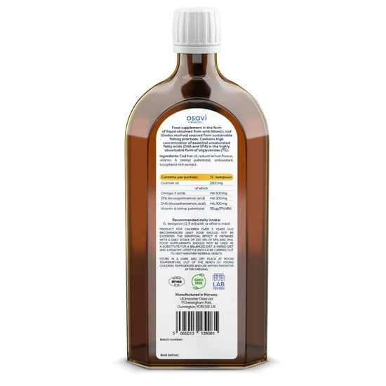 Osavi Norwegian Cod Liver Oil Kids 500mg Omega 3lemon 500ml