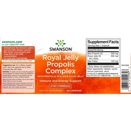 Swanson Royal Jelly Propolis Complex Capsules 60 Capsules