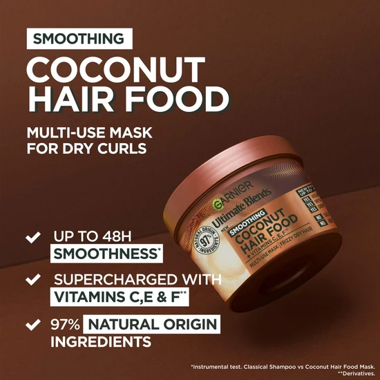 Garnier Ultimate Blends Smoothing Hair Food Coconut 3in1 Hair Mask 390ml