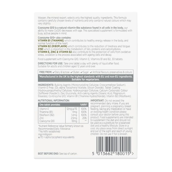 Wassen Coenzyme Q10 + Vitamin E Tablets 30 Tablets