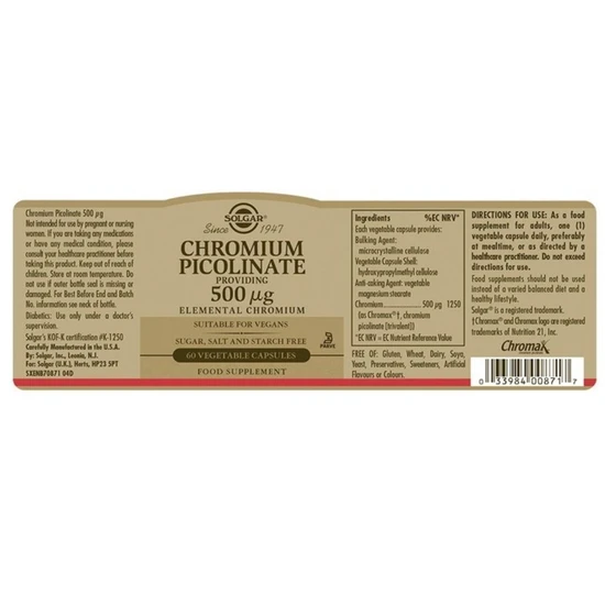 Solgar Chromium Picolinate 500ug Vegicaps 60 Vegicaps