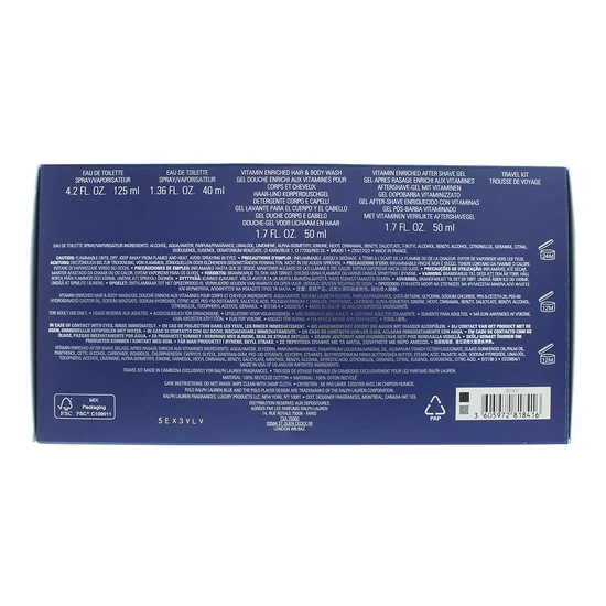 Ralph Lauren Polo Blue Gift Set: Eau De Toilette 125ml Eau De Toilette 40ml Shower Gel 50ml Aftershave Balm 50ml