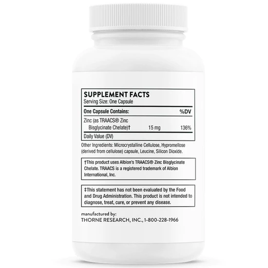 Thorne Zinc Bisglycinate 15mg Capsules 60 Capsules