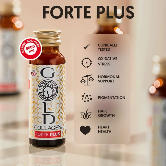 Gold Collagen Forte Plus Extra Strength, Skin Health & Hair Growth Liquid Supplement For 50+ 10 x 50ml