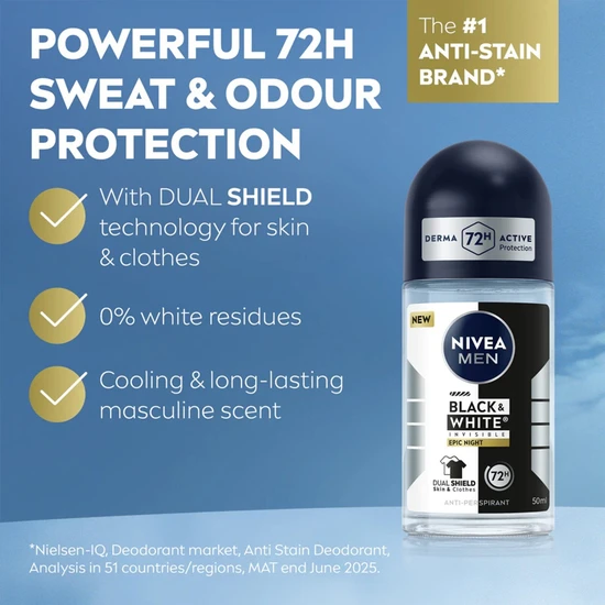 Nivea Men Black & White Invisible Epic Night Anti-Perspirant Roll-On 50ml