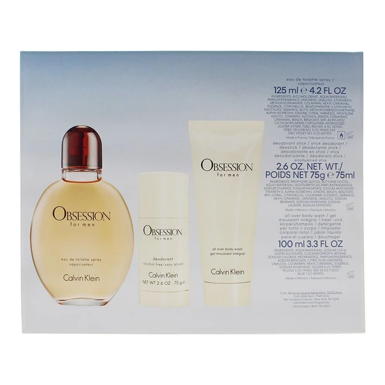 Calvin Klein Obsession For Men Eau De Toilette 125ml Gift Set 125ml Eau De Toilette, 100ml Hair & Body Shower Gel & 75g Deodorant Stick