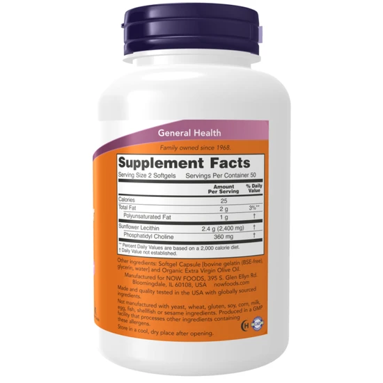 NOW Foods Sunflower Lecithin 1200mg 100 Softgels
