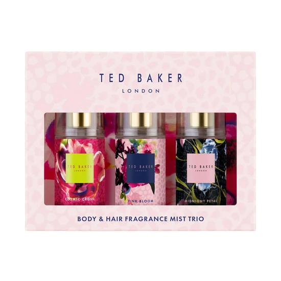 Ted Baker Fusion Body & Hair Fragrance Mist Trio Gift Set 75ml Cosmic Crush, 75ml Pink Bloom & 75ml Midnight Petal