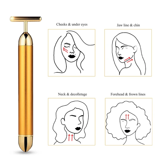 Erth Skin London 24k Gold Micro-Pulse Facial Massager T-Bar