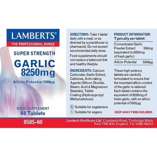 Lamberts Garlic 8250mg Tablets 60 Tablets