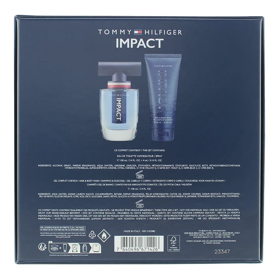 Tommy Hilfiger Impact Eau De Toilette 100ml, 4ml + Body Wash 100ml Gift Set 100ml