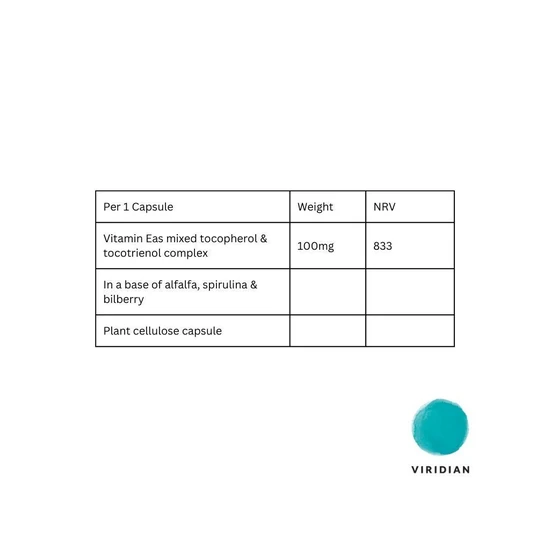 Viridian Mixed Vitamin E tocopherols/Tocotrienols Veg Capsules 60 Capsules