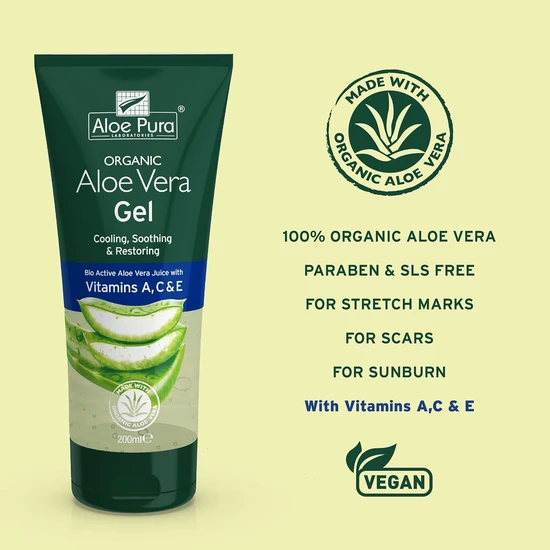 Aloe Pura Organic Aloe Vera Gel With Vitamins A C & E 200ml