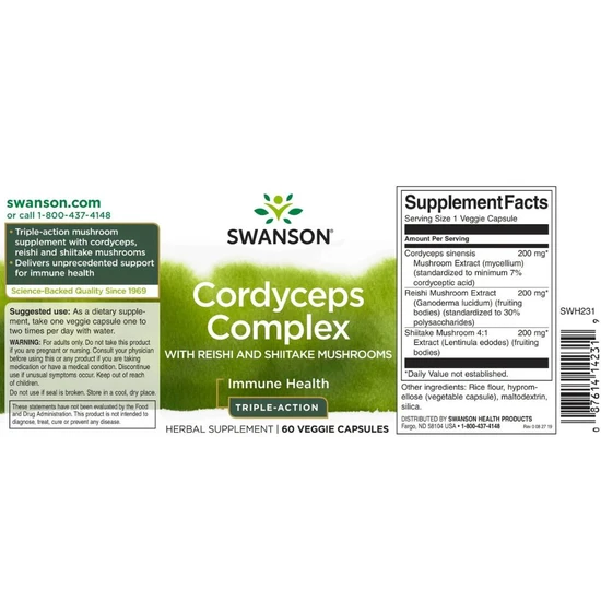 Swanson Cordyceps Complex With Reishi & Shiitake Mushrooms Capsules 60 Capsules