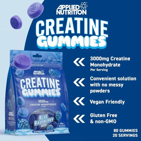 Applied Nutrition Creatine Blue Raspberry Gummies 80 Gummies