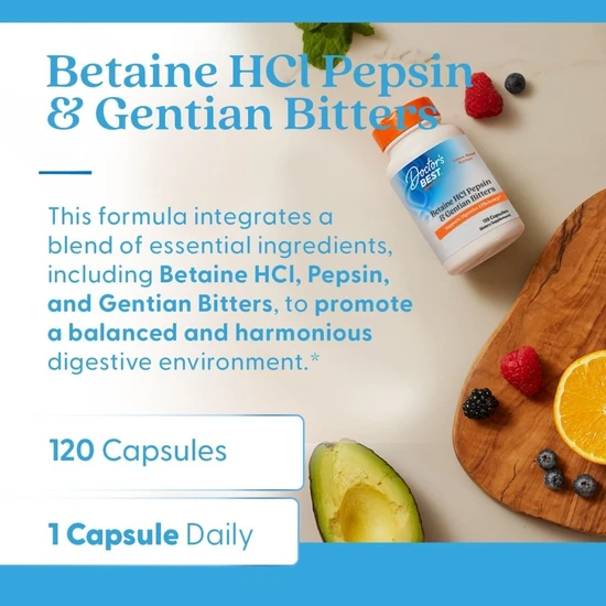 Doctor's Best Betaine HCl Pepsin & Gentian Bitters Caps 120 Capsules