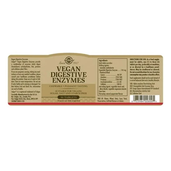 Solgar Vegan Digestive Enzymes Tablets 50 Tablets