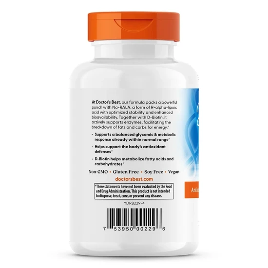 Doctor's Best Stabilised R-Lipoic Acid With BioEnhanced Na-RALA 100mg - 180 Vcaps