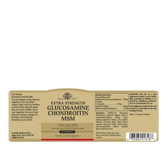 Solgar Specialty Extra Strength Glucosamine Chondroitin MSM Tablets x60