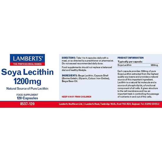Lamberts Soya Lecithin 1200mg Capsules 120 Capsules