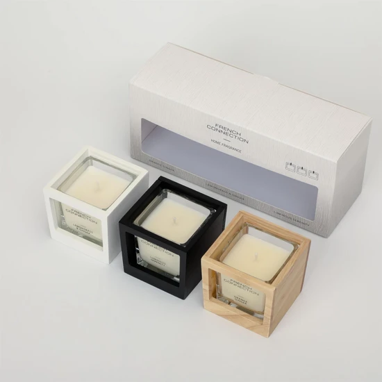 French Connection Wooden Collection Candle Trio Of Candles Gift Set 3 x 50g