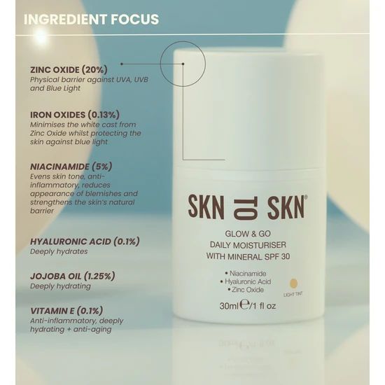 SKN TO SKN GLOW & GO DAILY MOISTURISER WITH MINERAL SPF 30 Deep Tint