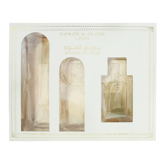 Lattafa Bade'e Al Oud Honor & Glory Gift Set 100ml EDP, 200ml Scented Body Spray & 50ml Scented Hair Spray