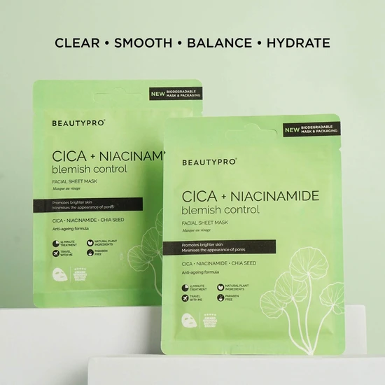 BeautyPro CICA + NIACINAMIDE Facial Sheet Mask Pack of 4