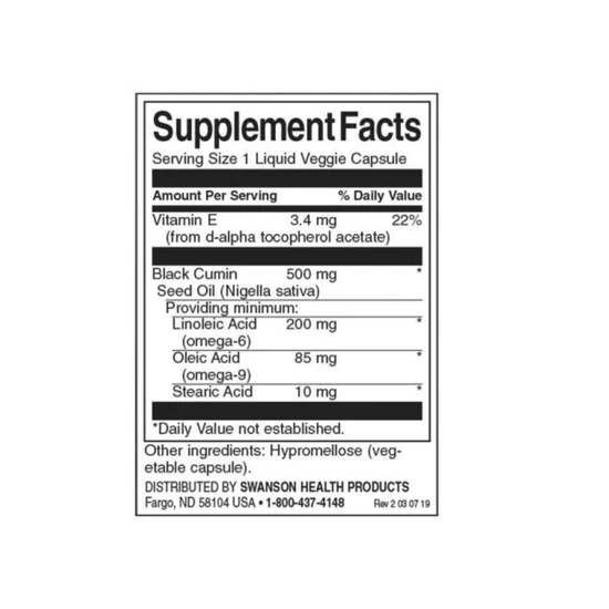 Swanson Black Cumin Seed Oil 500mg Capsules 60 Capsules