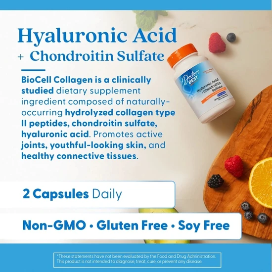 Doctor's Best Hyaluronic Acid + Chondroitin Sulphate With BioCell Collagen 180 Capsules