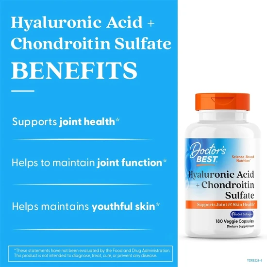 Doctor's Best Hyaluronic Acid + Chondroitin Sulphate With BioCell Collagen 180 Capsules