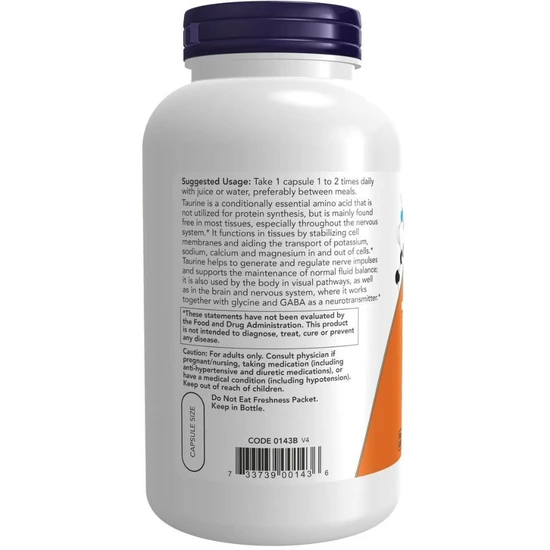 NOW Foods Taurine Double Strength 1000mg 250 Capsules