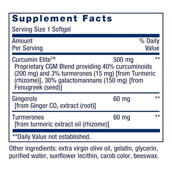 Life Extension Advanced Curcumin Elite Turmeric Extract Ginger & Turmerones 30 Softgels