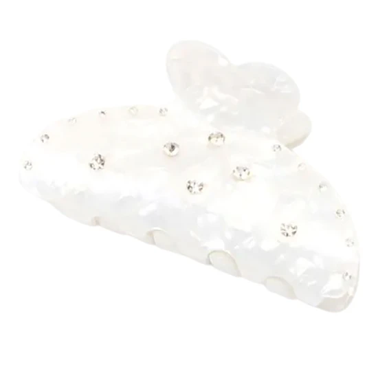 Molly And Rose Ivory Pearlescent Clamp With Clear Stones 9692
