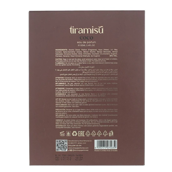 Zimaya Tiramisu Coco Eau De Parfum 100ml