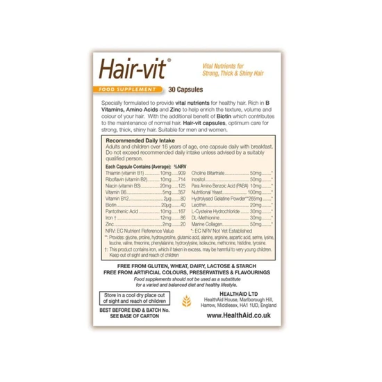 Health Aid Hair Vit Capsules 90 Capsules