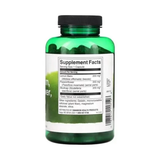 Swanson Lemon Balm Passionflower Skullcap Complex 180 Capsules