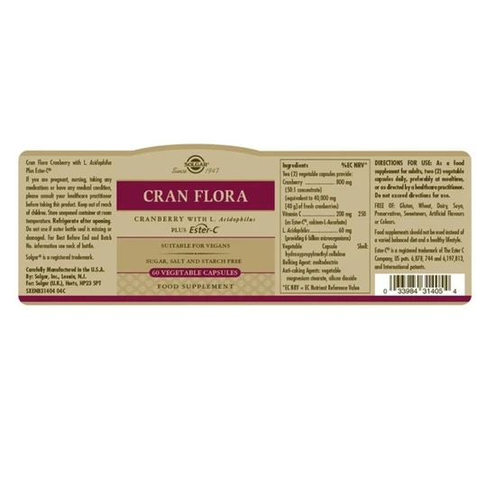 Solgar Cran Flora With Probiotics Plus Ester-C Tablets 60 Tablets