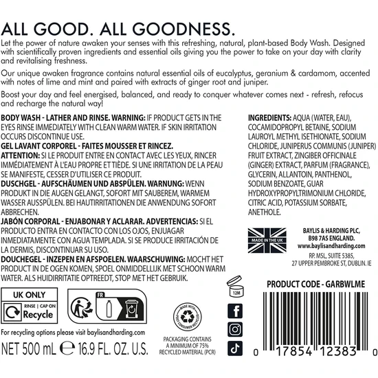 Baylis & Harding Goodness Lime Mint & Eucalyptus Natural Body Wash 500ml