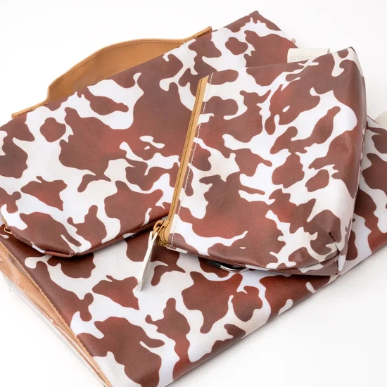 Victoria Green Cow Print Threefold Hanging Wash Bag & Small Makeup Bag Set