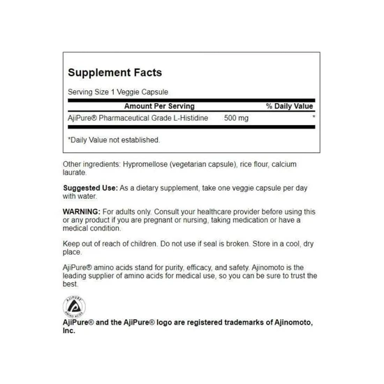 Swanson AjiPure L-Histidine Capsules 500mg-60 Capsules