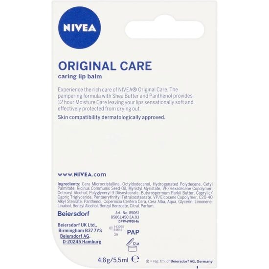 Nivea Original 24h Plus Moisture Care Lip Balm 4.8g