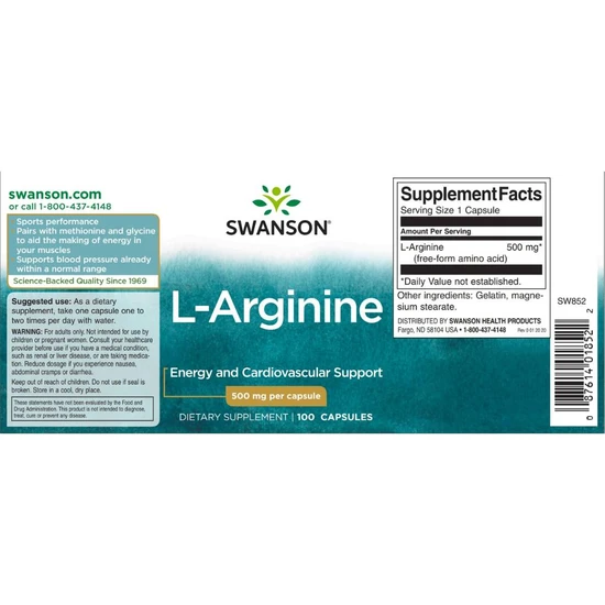 Swanson L-Arginine 500mg Capsules 100 Capsules
