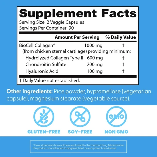 Doctor's Best Hyaluronic Acid + Chondroitin Sulphate With BioCell Collagen 180 Capsules