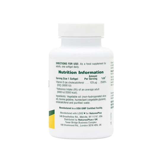 Nature's Plus Vitamin D3 5000iu Softgels 60 Softgels