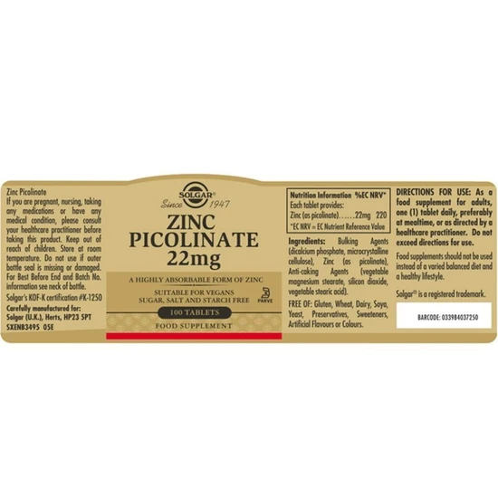Solgar Zinc Picolinate x100
