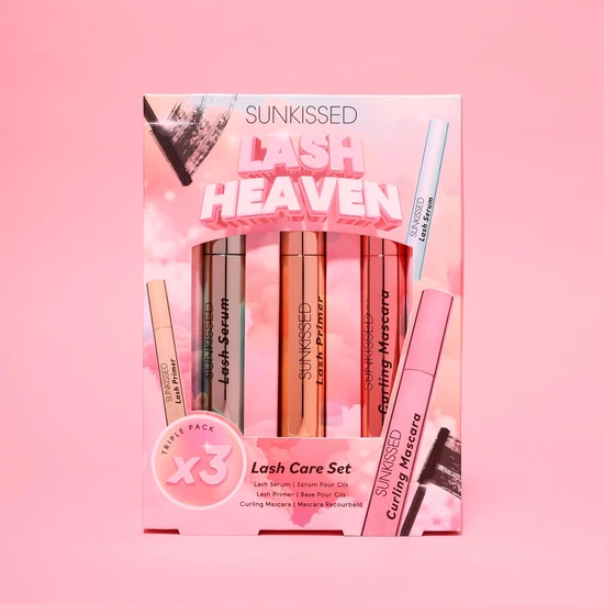 Sunkissed Lash Heaven Lash Care Set Gift Set 10ml Clear Lash Serum + 10ml White With Fibres Lash Primer + 10ml Curl & Flex Black Curling Mascara