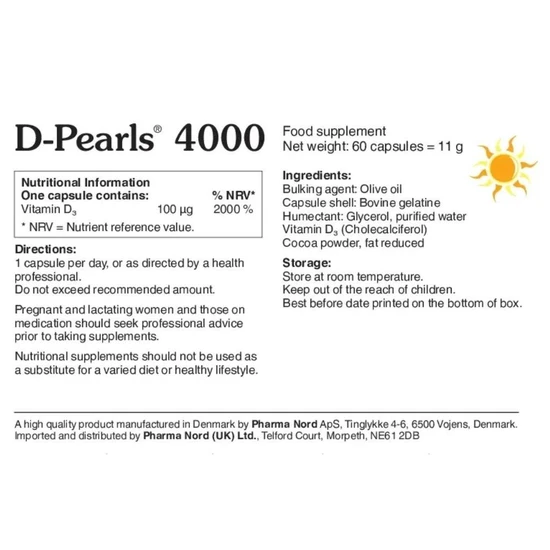 Pharmanord Pharma Nord D-Pearls Bio-Vitamin D3 4000iu Capsules 60 Capsules
